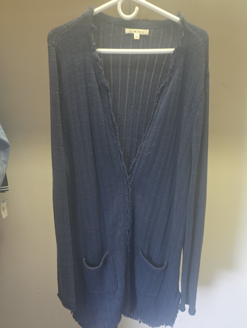 CAbi Navy Blue Open-Front Long Cardigan